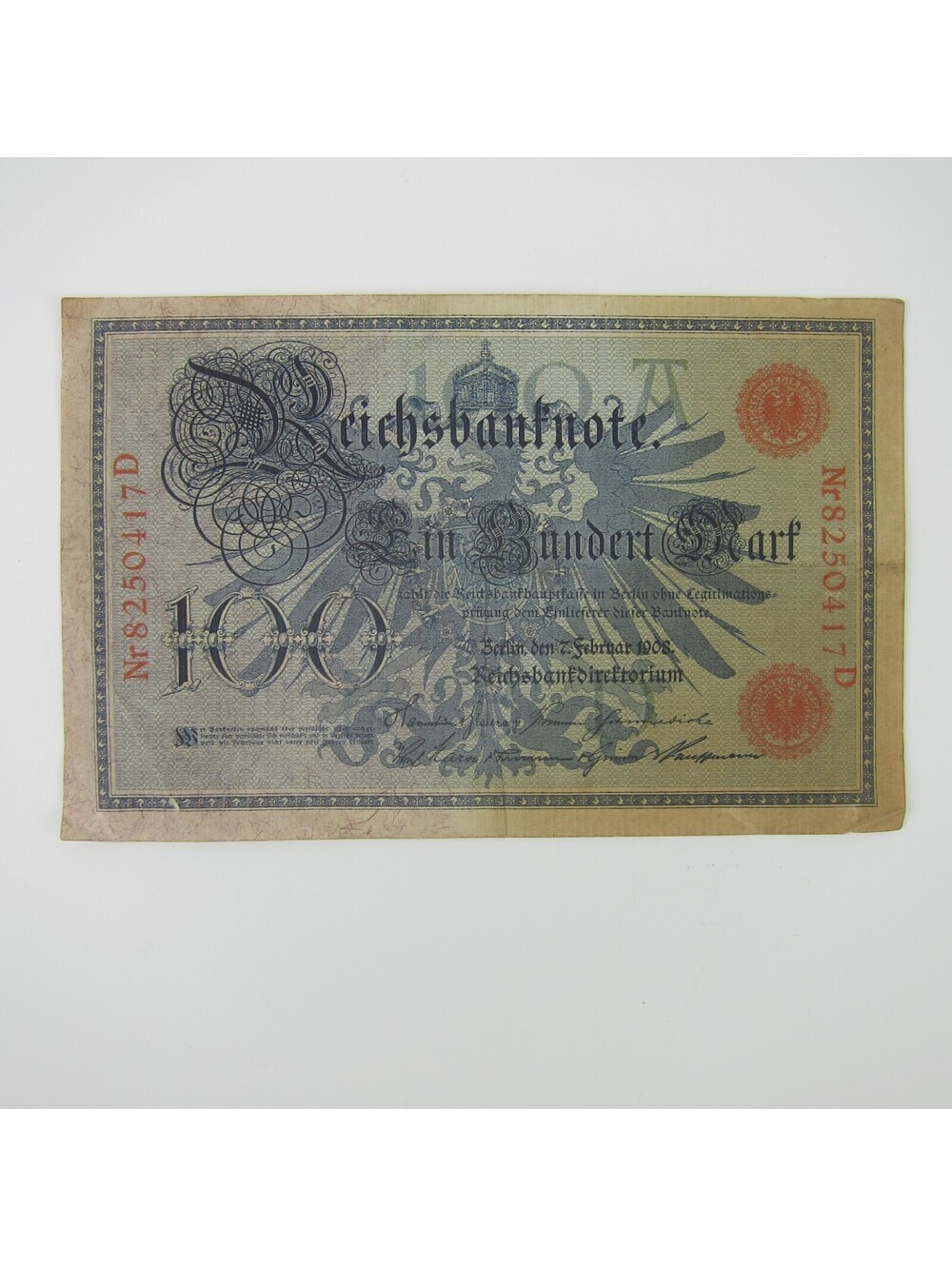 German 100 Mark Banknote Paper Currency Berlin Germany Antique Original 1908